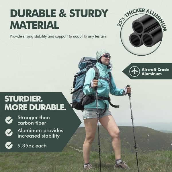 KINGGEAR Nordic Walking Stick, TP1 Hiking Poles Retractable Lightweight 7075 Aluminum, Trekking Poles with Flip Lock, Natural Cork and EVA Grip, 2pc Hiking Gear - Image 2