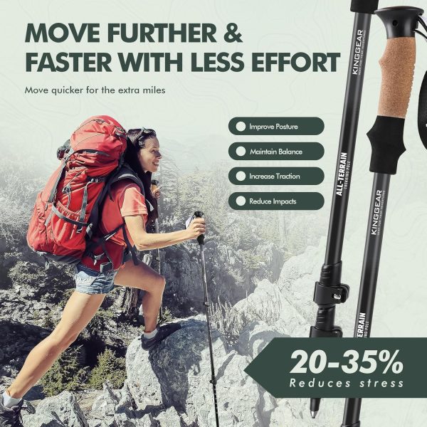 KINGGEAR Nordic Walking Stick, TP1 Hiking Poles Retractable Lightweight 7075 Aluminum, Trekking Poles with Flip Lock, Natural Cork and EVA Grip, 2pc Hiking Gear - Image 3