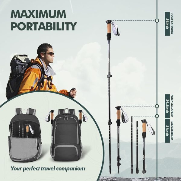 KINGGEAR Nordic Walking Stick, TP1 Hiking Poles Retractable Lightweight 7075 Aluminum, Trekking Poles with Flip Lock, Natural Cork and EVA Grip, 2pc Hiking Gear - Image 4