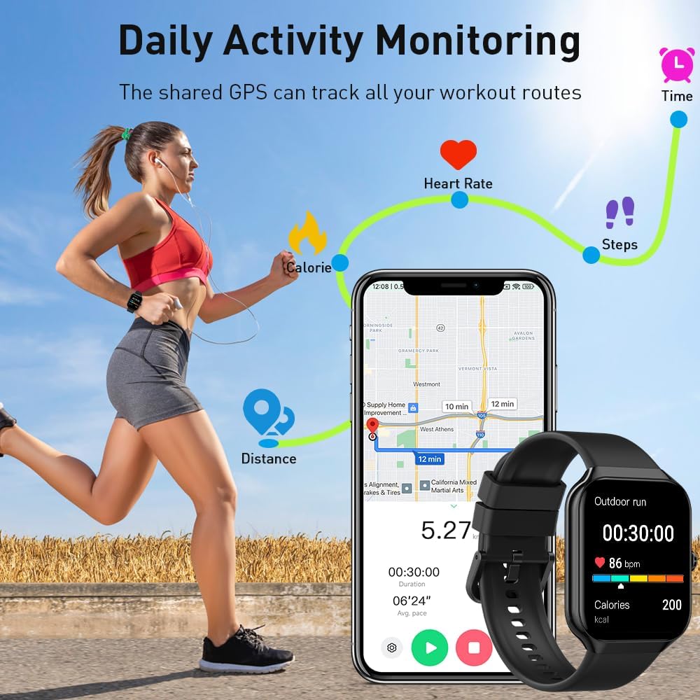 Smart Watch(Answer/Make Call), 1.96" HD Smartwatch for Men Women, 2025 New Fitness Watch with 110+ Sport Modes, Heart Rate, Sleep Monitor, Pedometer, IP68 Waterproof Activity Tracker for Android iOS - Image 5