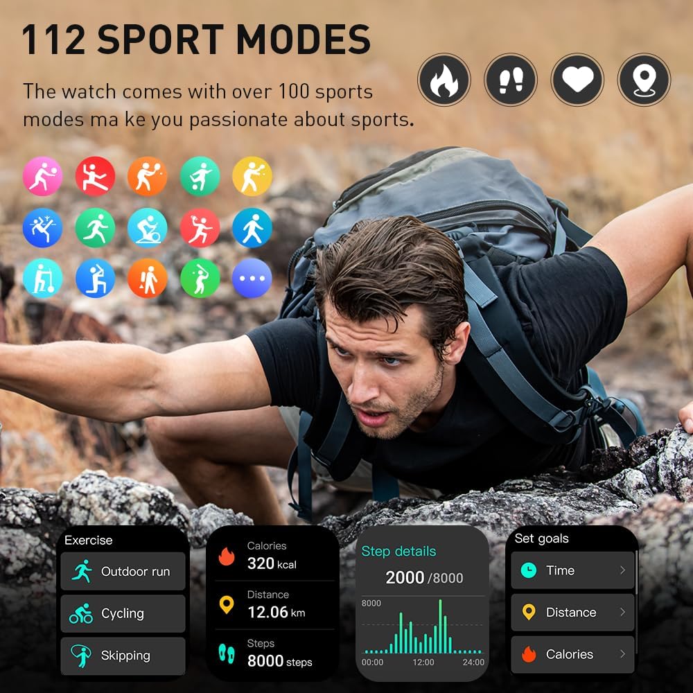 Smart Watch(Answer/Make Call), 1.96" HD Smartwatch for Men Women, 2025 New Fitness Watch with 110+ Sport Modes, Heart Rate, Sleep Monitor, Pedometer, IP68 Waterproof Activity Tracker for Android iOS - Image 6